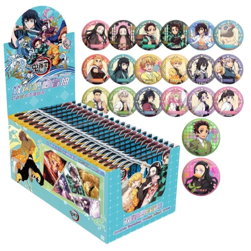 Demon Slayer Blind Box Badges – Double Flash Tinplate Brooch, Anime Peripheral Creative Collectible Gifts